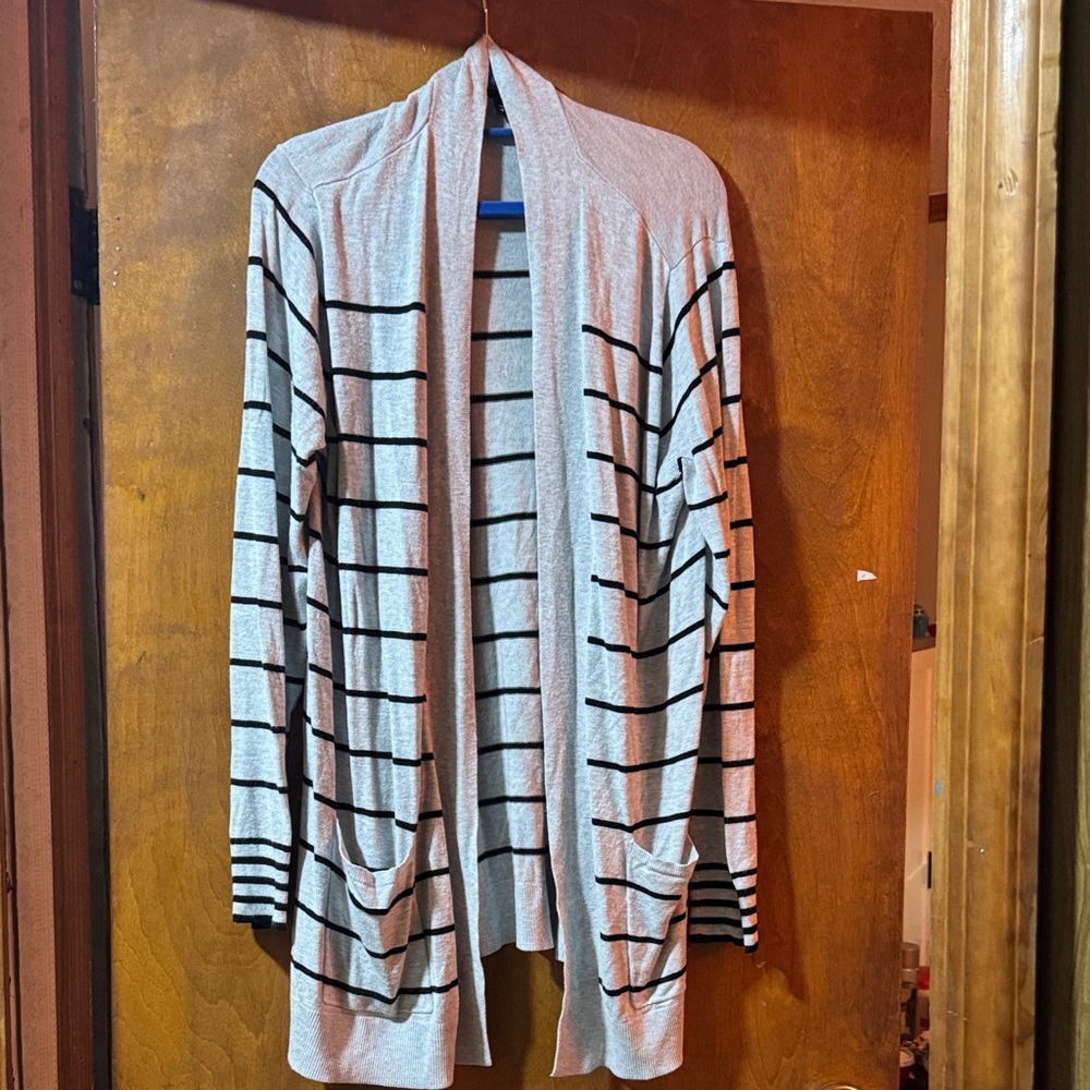 Express Black and Gray Striped Cardigan